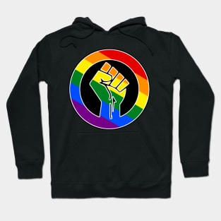 Black Lives Matter Fist Circled LGBTQ Flag Pride Rainbow Diagonal Hoodie